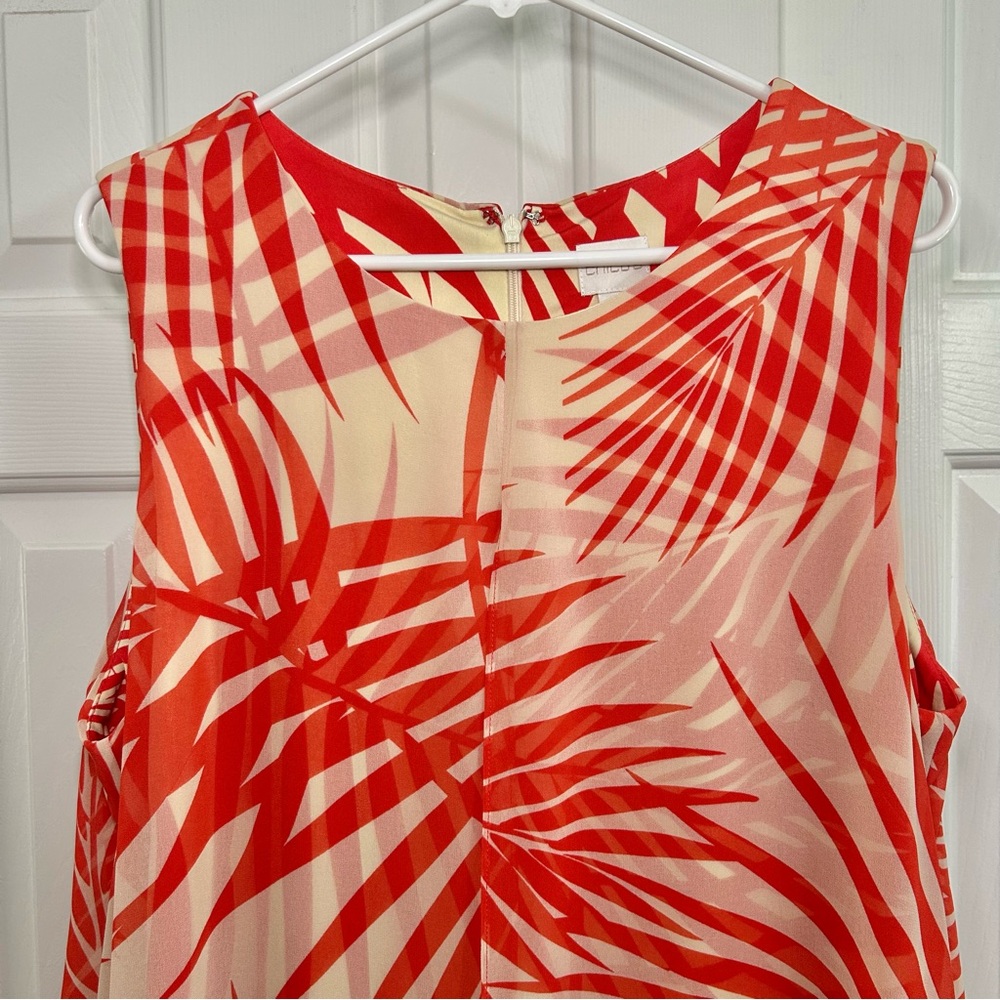 Chico’s Orange & Cream Sleeveless Palm Leaf Tropical Print Dress Size XL - Picture 2 of 14